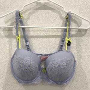Light blue lace VS rhinestone bra